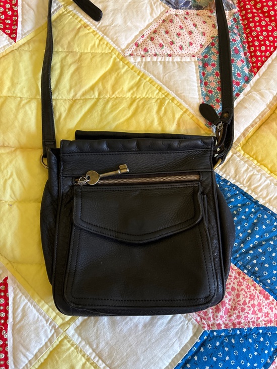 Fossil Handbags - Fossil Black Leather Crossbody with Front Pocket & Key Charm